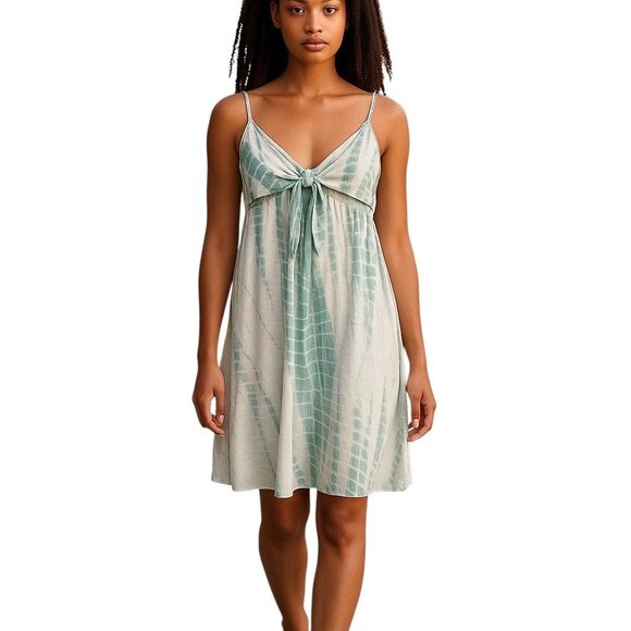 Attic Salt Tie Dye Babydoll Flax Sun Dress Green Size L Beach Boho Summer Cute - Picture 1 of 12